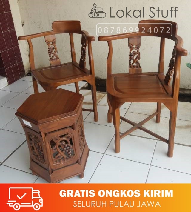 Kursi tamu teras ukiran anggur kayu jati jepara